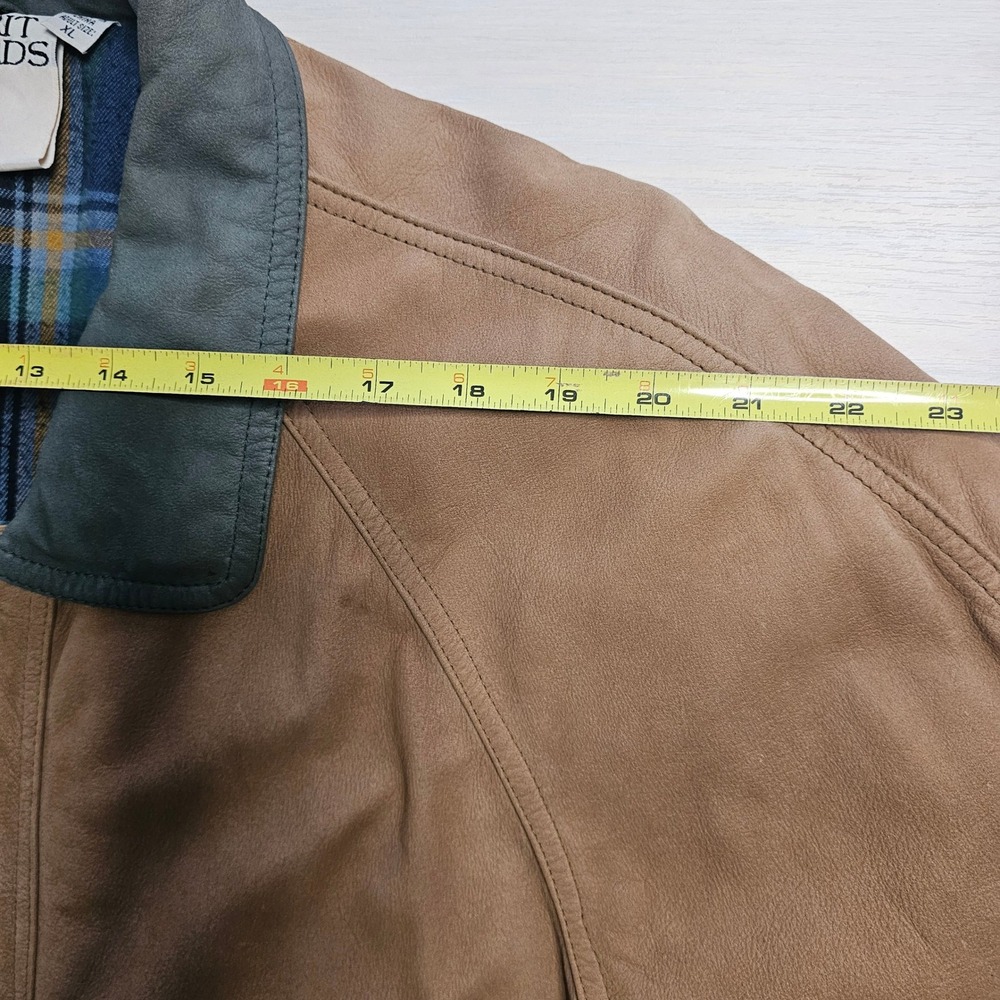 VTG Merit Awards Mens XL Suede Tan Leather Chore Jacket Flannel Lining Barn Coat - Picture 7 of 11